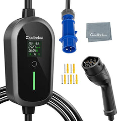 Coolladen 7,4 kW bærbar Type 2 elbiloplader, 1-faset 32 A, 8-timers skemalagt opladning, 4-trins justerbar opladningsstrøm, med CEE-stik