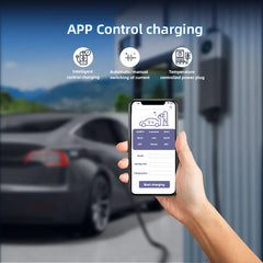 Coolladen Mobil Wallbox WiFi Med APP, Opladning Op Til 11kW, EV Oplader Type 2, 5M Kabel, Touchscreen Skærm, Justerbar Strømstørrelse Med Schuko 16A/CEE 16A Rød