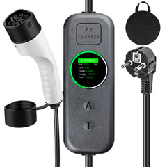 Coolladen 3.5kW Bærbar EV-oplader | 16A Schuko til Type 2 mobil wallbox | Justerbar strøm | Præcis 1-12H tidsindstillet opladning & forsinkelse