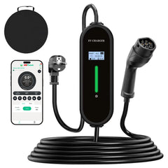 Coolladen 3.6kW bærbar EV-oplader | Type 2 til Schuko-stik | Justerbar strømstyrke 16A | Forsinket opladning 1-12 timer | 5m/10m kabel