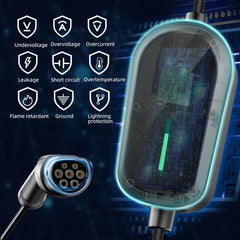 Coolladen 7,4 kW bærbar Type 2 elbiloplader, 1-faset 32 A, 8-timers skemalagt opladning, 4-trins justerbar opladningsstrøm, med CEE-stik