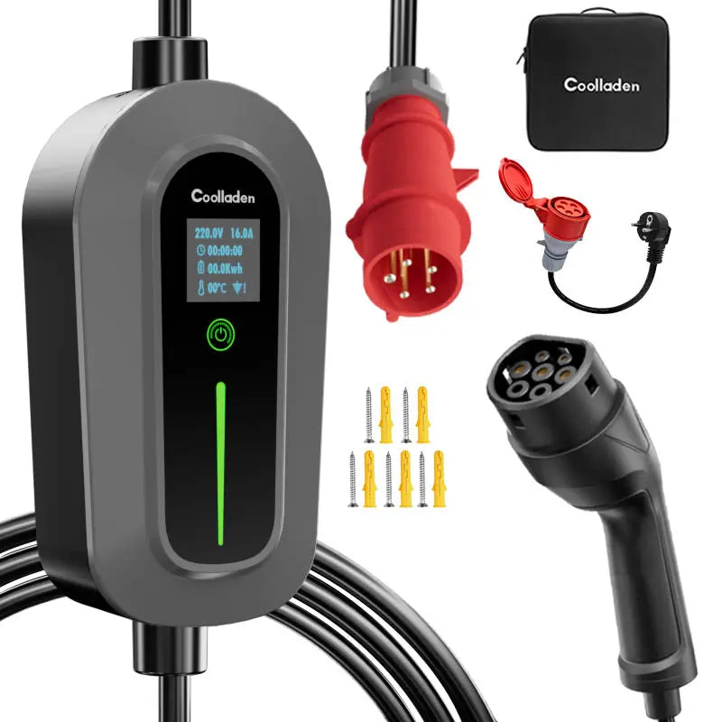 Coolladen ladekabel type 2 CEE stik Mobil Wallbox 11 kW [3-phase|6/11m|6-16A] med justerbar ladeeffekt, ladestation og elbiloplader til ID.3/4/5, e-up, e-tron, Zoe og andre elbiler