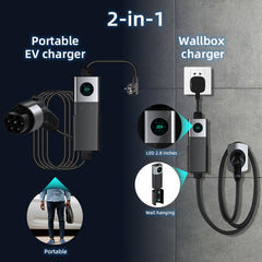 Coolladen Coolladen Mobile Wallbox WiFi Med APP, Oplader op til 11kW, EV Charger Type 2, 5M Kabel, Touchscreen Display, Justerbar Strøm Størrelse Med Schuko 16A/CEE 16A Rød