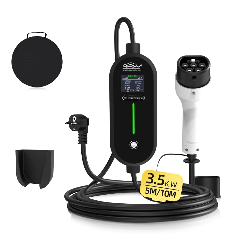 Coolladen 3.6kW bærbar EV-oplader - Type 2 til Schuko-stik, 16A justerbar - smart styreboks med LED-display og planlagt opladning