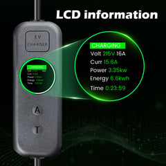 Coolladen 3.5kW Bærbar EV-oplader | 16A Schuko til Type 2 mobil wallbox | Justerbar strøm | Præcis 1-12H tidsindstillet opladning & forsinkelse