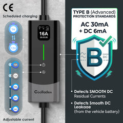 Coolladen Smart 11kW EV-lader APP & WIFI | 3-faset 16A CEE-ladekabel | Type B RCD-sikkerhed