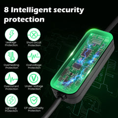 Coolladen 3.5kW Bærbar EV-oplader | 16A Schuko til Type 2 mobil wallbox | Justerbar strøm | Præcis 1-12H tidsindstillet opladning & forsinkelse