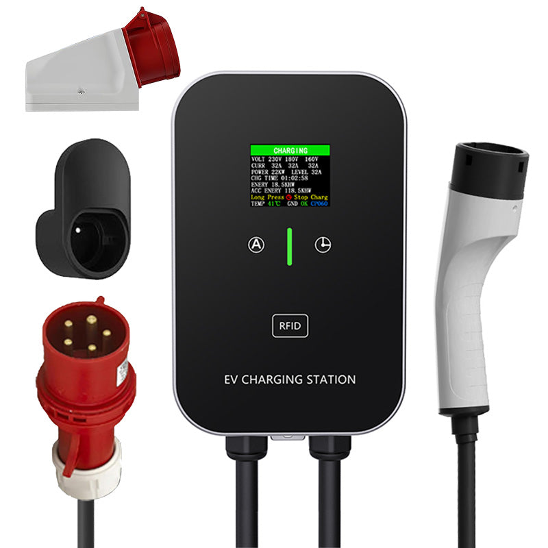 Type 2 22 kW eller 11 kW hjemmeladestation vægboks 5 m ladekabel med ladeholder CEE 3-faset stik til alle elbiler og hybridbiler