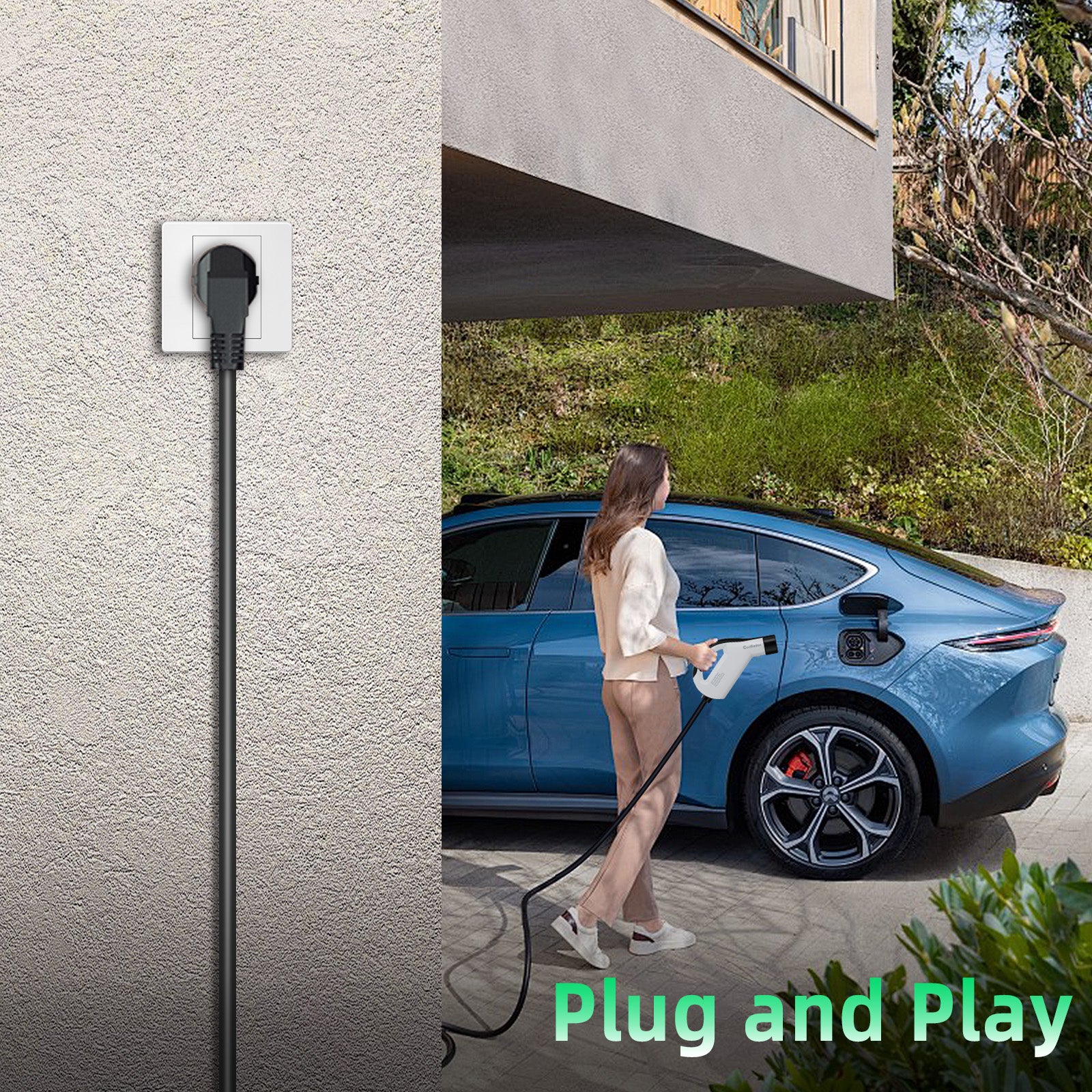 Bærbar elbilsoplader type 2, 3,5 kW 16 A ladekabel, CEE-stik, smart app-kontrol, justerbar strøm, vandtæt, 3 m/5 m/10 m ledning – kompatibel med alle elbiler Model Y / 3 / S/X, ID.4, ID.5, i4