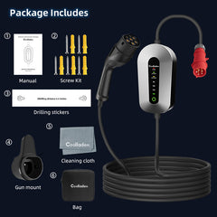 Coolladen Mobile Wallbox 11kW ladekabel type 2 CEE stik [3-phase|4m/6m/11m|6-16A] med justerbar ladeeffekt, ladestation og elbiloplader til ID.3/4/5, e-up, e-tron, Zoe og andre elbiler
