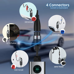 Coolladen Mobile Wallbox WiFi med APP, oplader op til 22kW, EV oplader type 2, 5M kabel, touchscreen display, justerbar strømstørrelse med Schuko 16A/CEE 32A rød/CEE 16A rød/CEE 32A blå/Type 2 stik