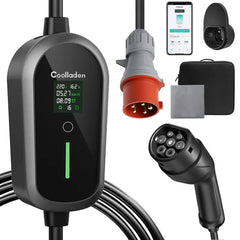 Coolladen Mobile Wallbox 11kW med APP Wi-Fi & Bluetooth ladekabel type 2 CEE stik [3-phase|4m/6m/11m|6-16A] med justerbar ladeeffekt, EV-lader til ID.3/4/5, e-up, e-tron, Zoe og andre elbiler