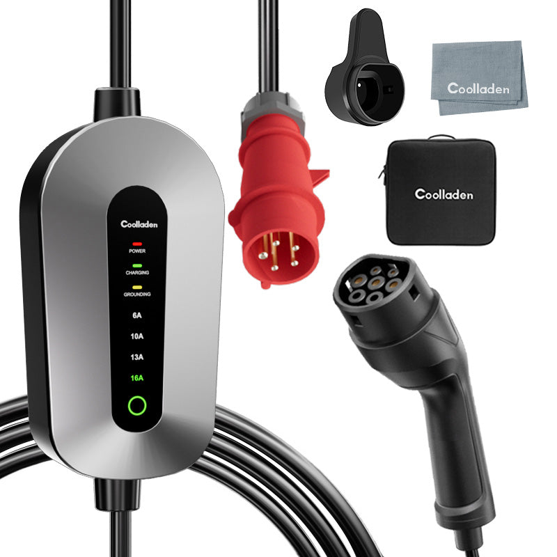 Coolladen Mobile Wallbox 11kW ladekabel type 2 CEE stik [3-phase|4m/6m/11m|6-16A] med justerbar ladeeffekt, ladestation og elbiloplader til ID.3/4/5, e-up, e-tron, Zoe og andre elbiler