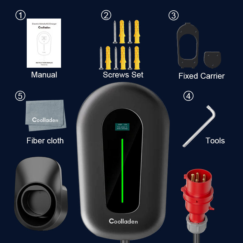 Coolladen 22kW Wallbox Smart App Type2 EV lader 400V 32A, Justerbar Current Home EV opladningsstation til elektriske køretøjer EVSE